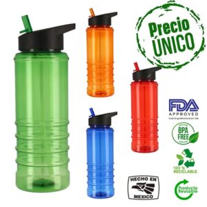 Cilindro de plástico con popote y asa